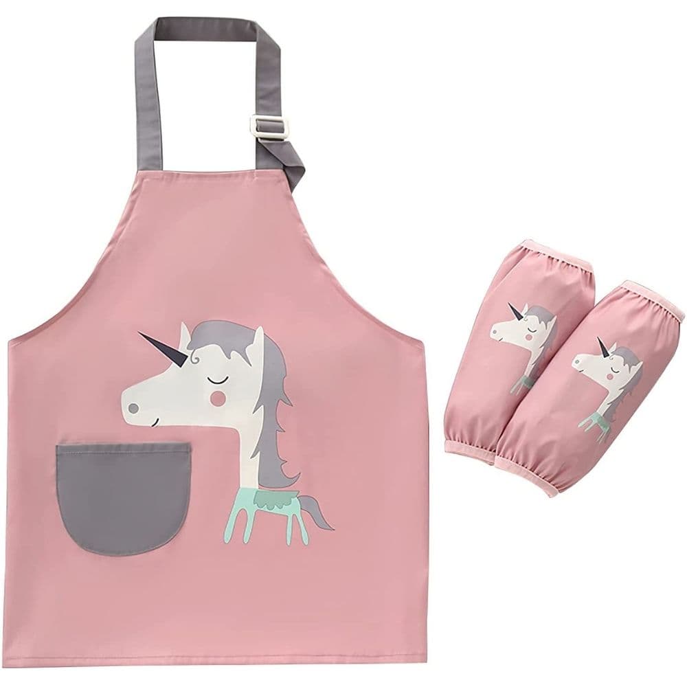 Waterproof Unicorn Kids Painting Apron, Toddler Art Smock Children Apron for Painting, Cooking, Baking, Pink, Medium
