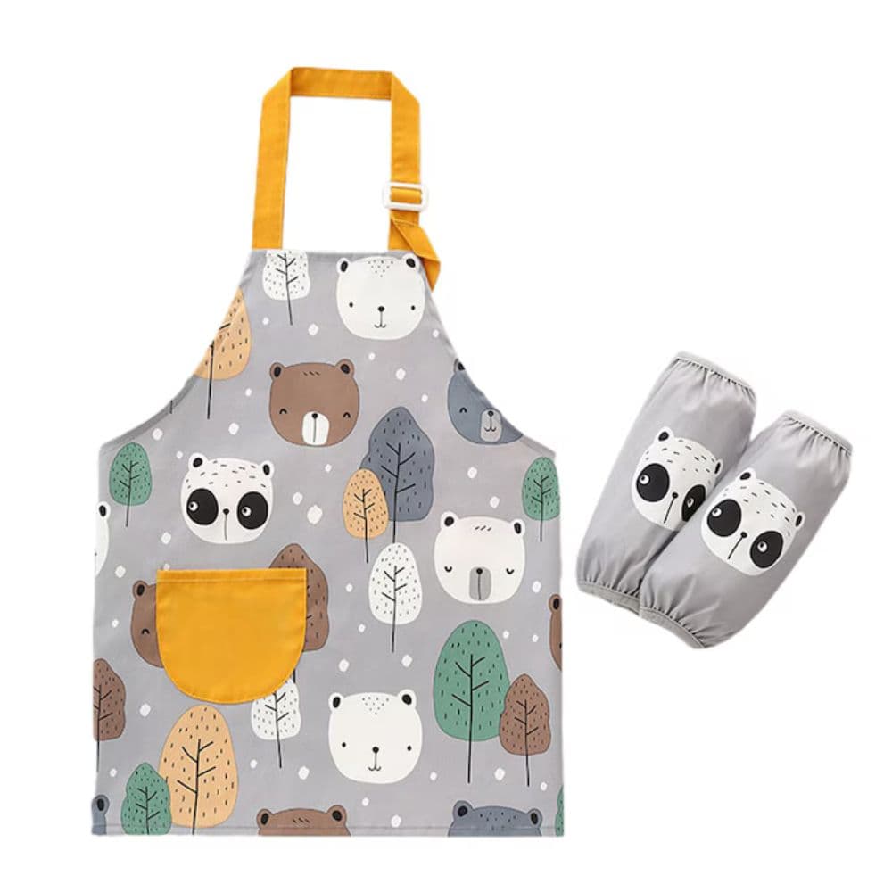 Waterproof Panda Kids Painting Apron, Toddler Art Smock Children Apron for Painting, Cooking, Baking, Grey, Large