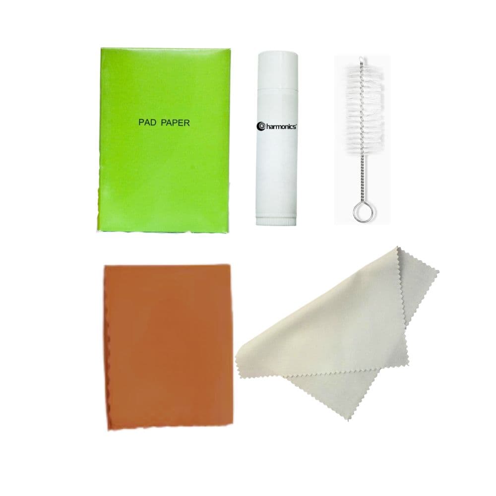 Harmonics Clarinet Care Kit, Maintenance Cleaning Set with Mouthpiece Brush, Polishing Cloth, Grease, Swab, Pad Paper