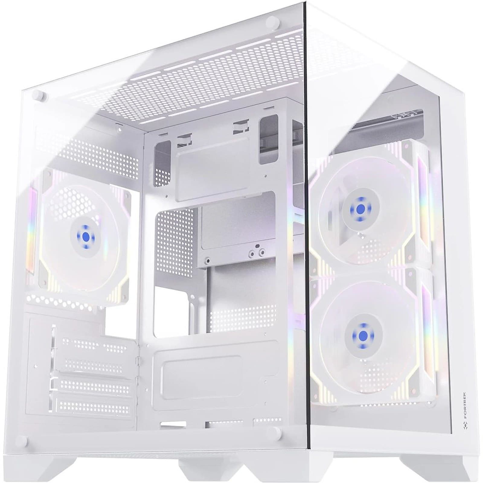 Fortrek 83457 Clarity Cube Gaming PC Case with Glass Sides, Computer Case for Gamer Compatible with Micro ATX/ ITX, White