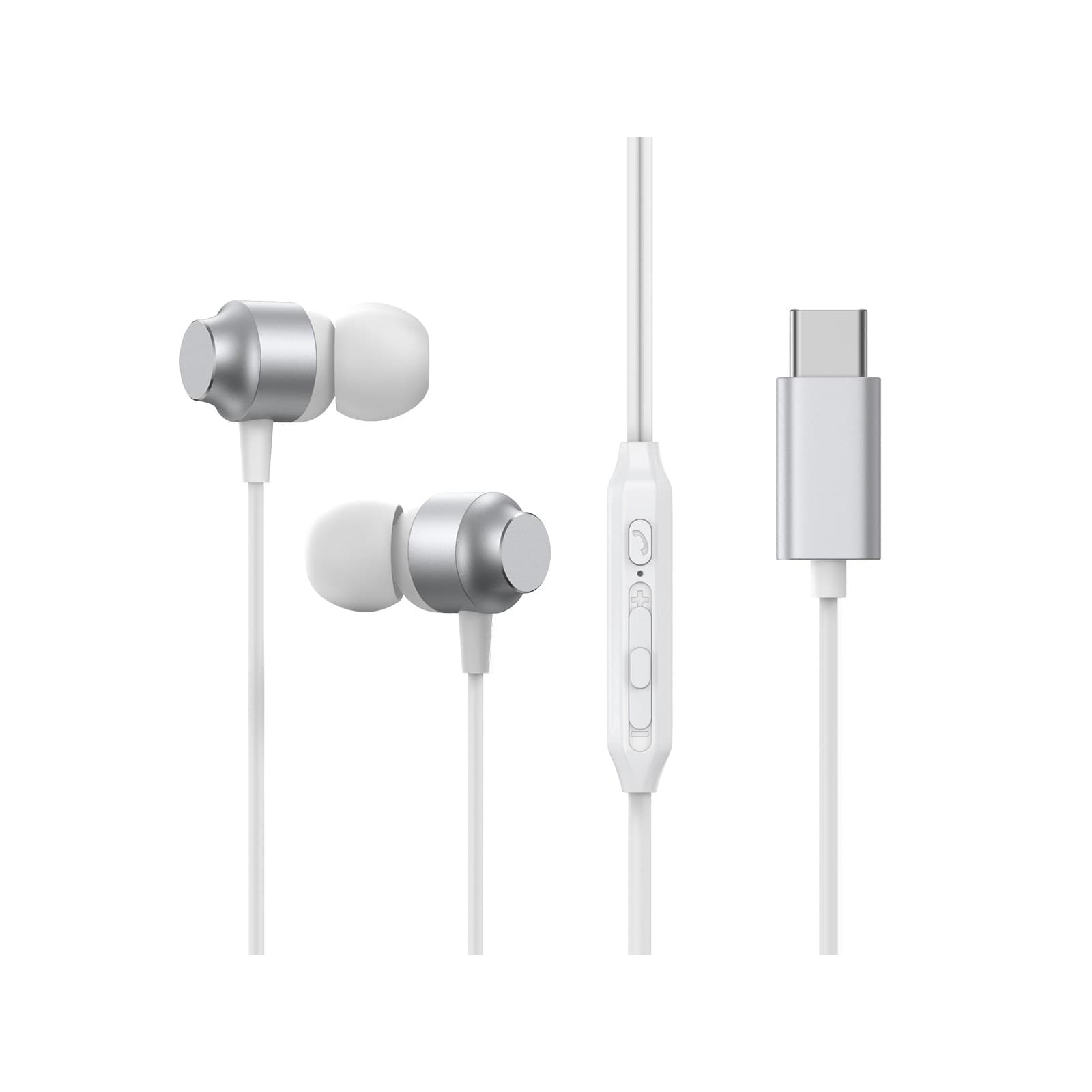 Joyroom Type-C In-Ear Metal Wired Earbuds, Earphones with High-Quality Sound, Headset Headphones USB-C Compatible, White/ Silver