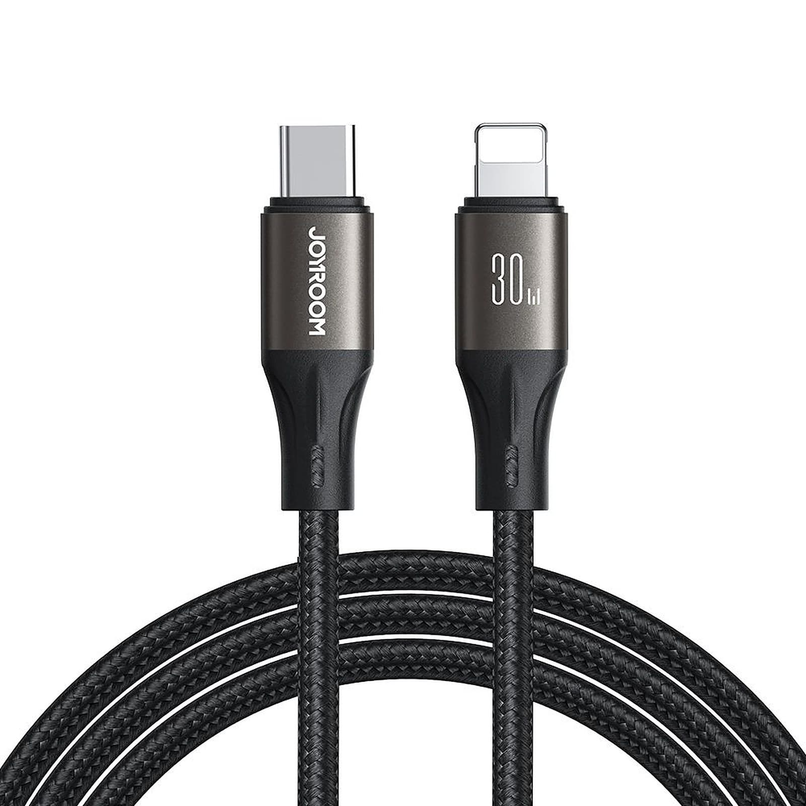 Joyroom Light Speed USB Type-C to Lightning 30W Fast Charging and Data Cable, Nylon Braided Charger for iPhone, iPad, 1.2m, Black