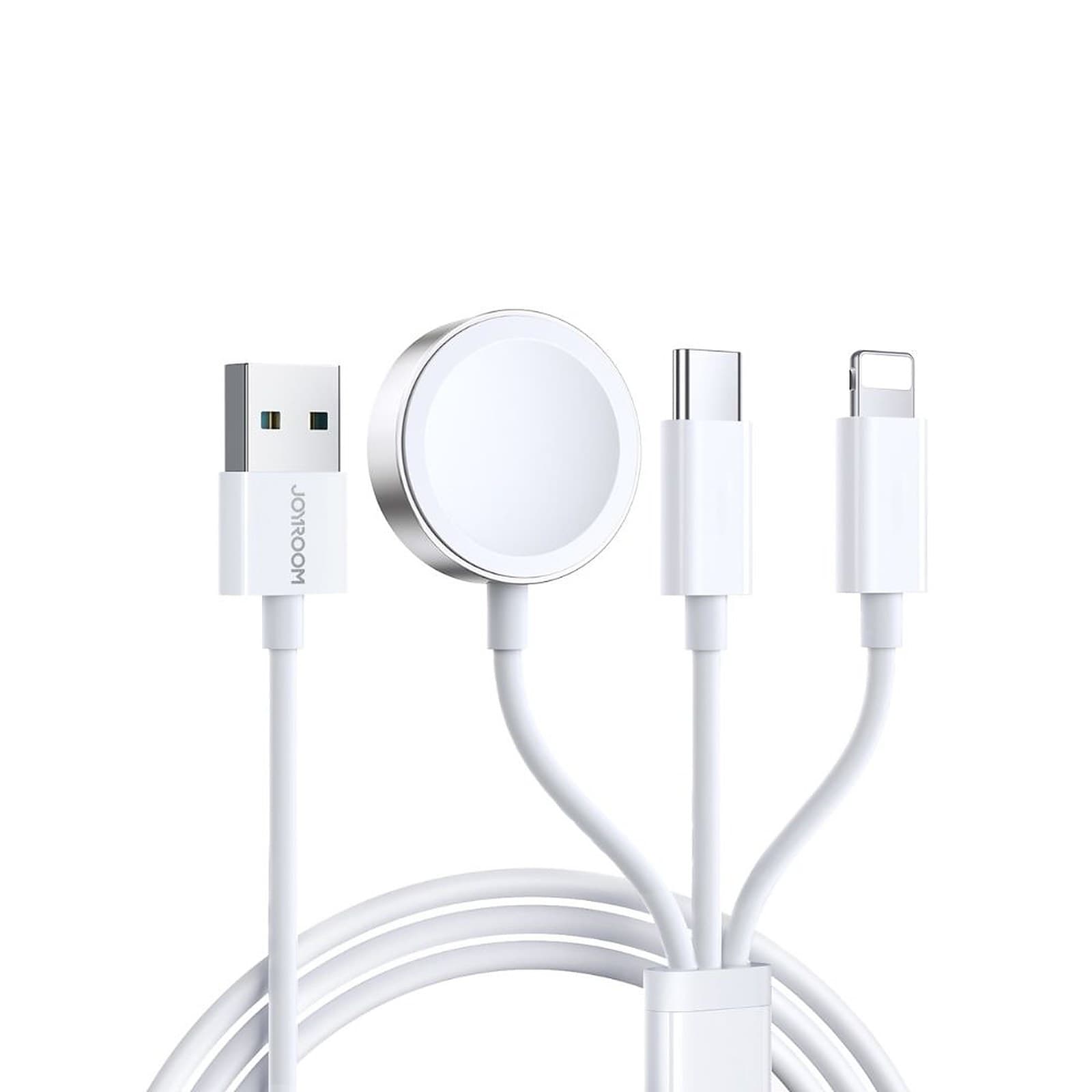 Joyroom S-IW008 3-in-1 Watch Magnetic Wireless Charger USB-A to Lightning, Type-C Fast Charging Cable, 1.2m, White