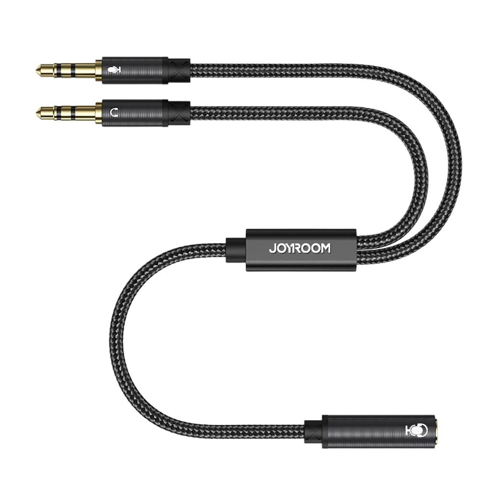 Joyroom SY-A05 3.5mm Headphone Y Splitter Mic Audio Cable for Computer, Laptop, Female to 2-Male Jack Earphones - 20cm, Black