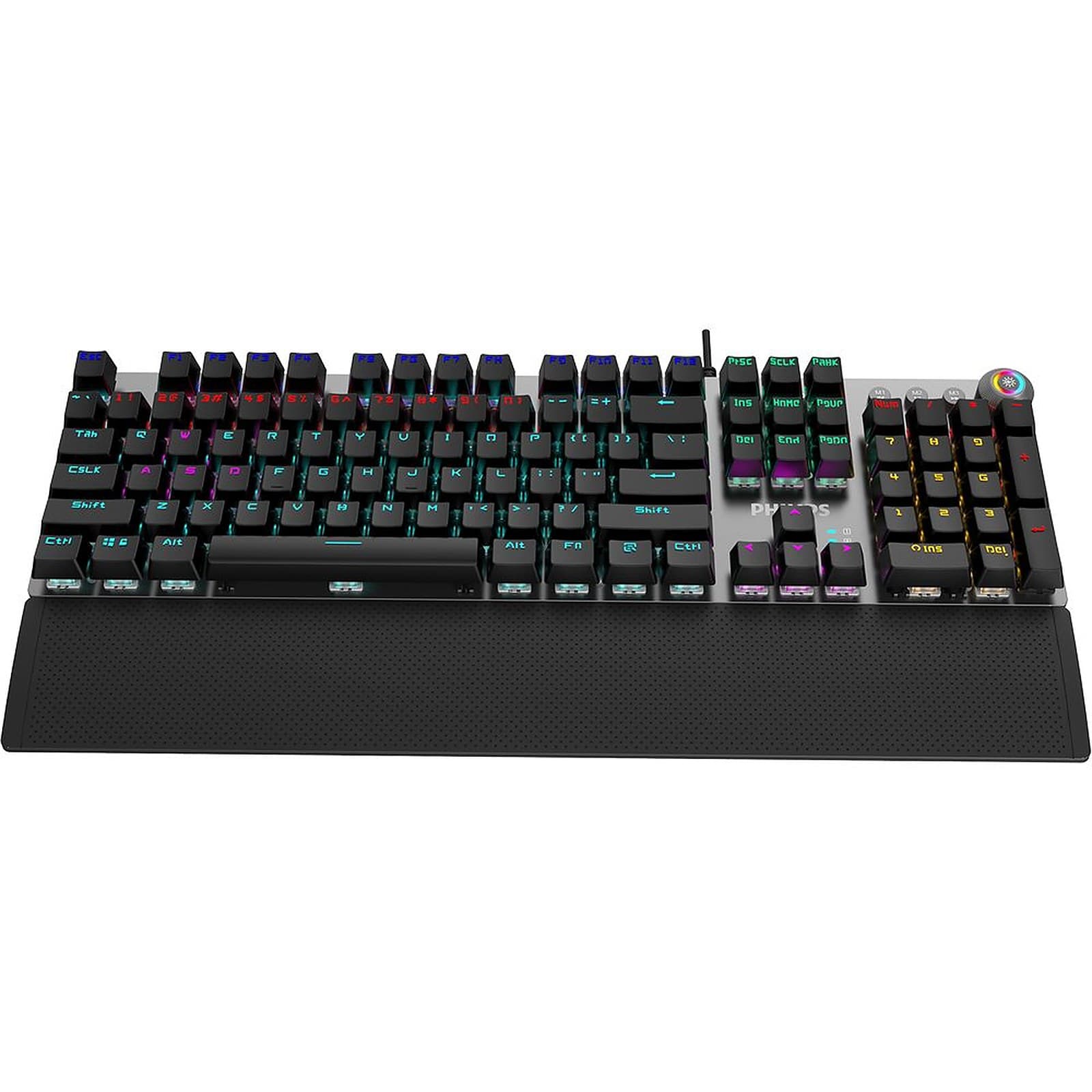 Philips SPK8614 USB Wired Mechanical Gaming Keyboard with RGB LED Backlight and Wrist Rest Pad for Computer, PC, Laptop, Black