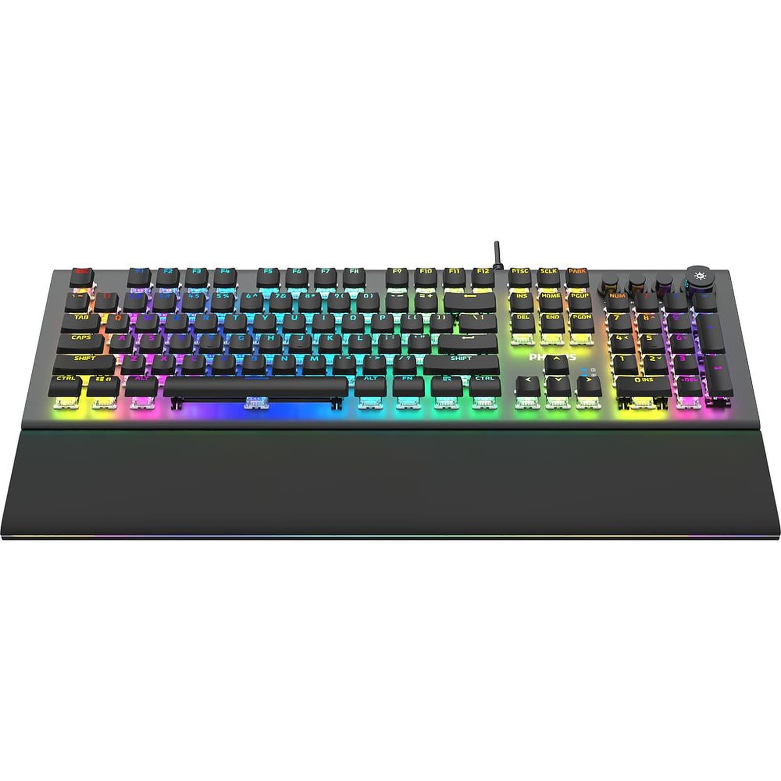 Philips SPK8624 USB Wired Mechanical Gaming Keyboard with Wrist Rest, RGB, Dual-Mode Control Dial