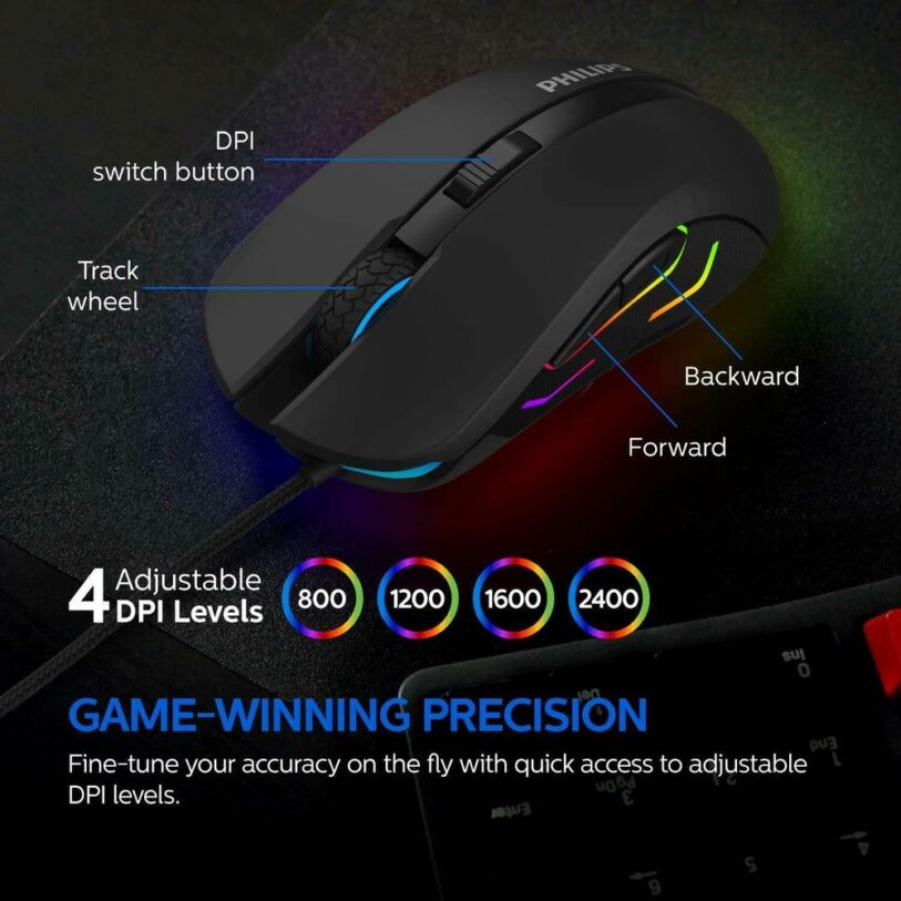 Philips SPK9313 Wired Gaming Mouse with Ambiglow Detail 03