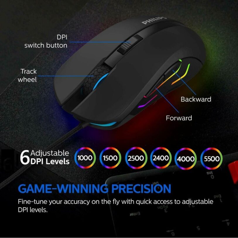 Philips SPK9313 Wired Gaming Mouse with Ambiglow Detail 06