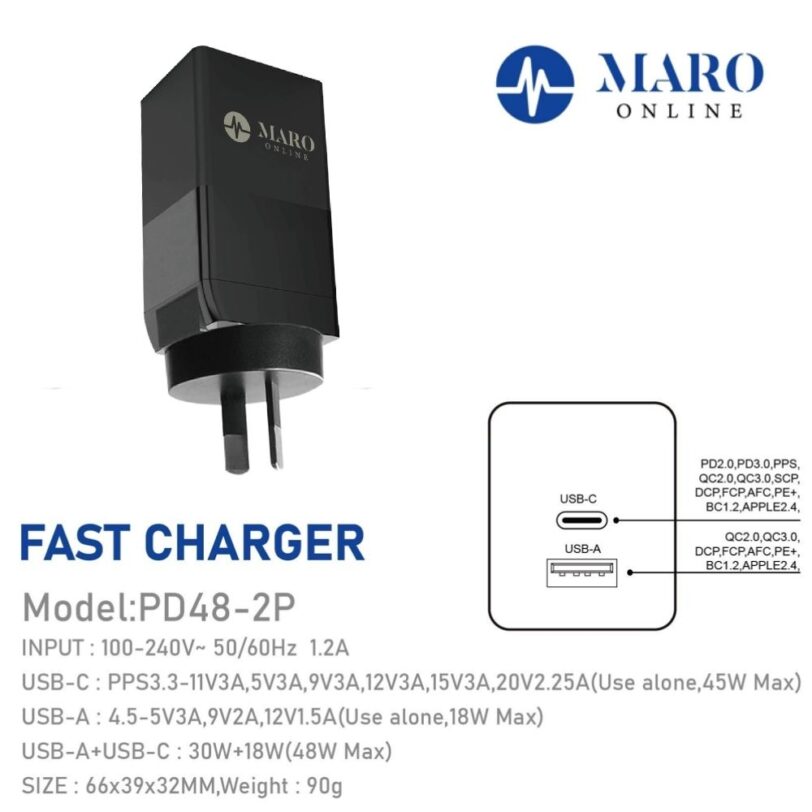 Maro PD48 2P 48W Wall Charger Black 6