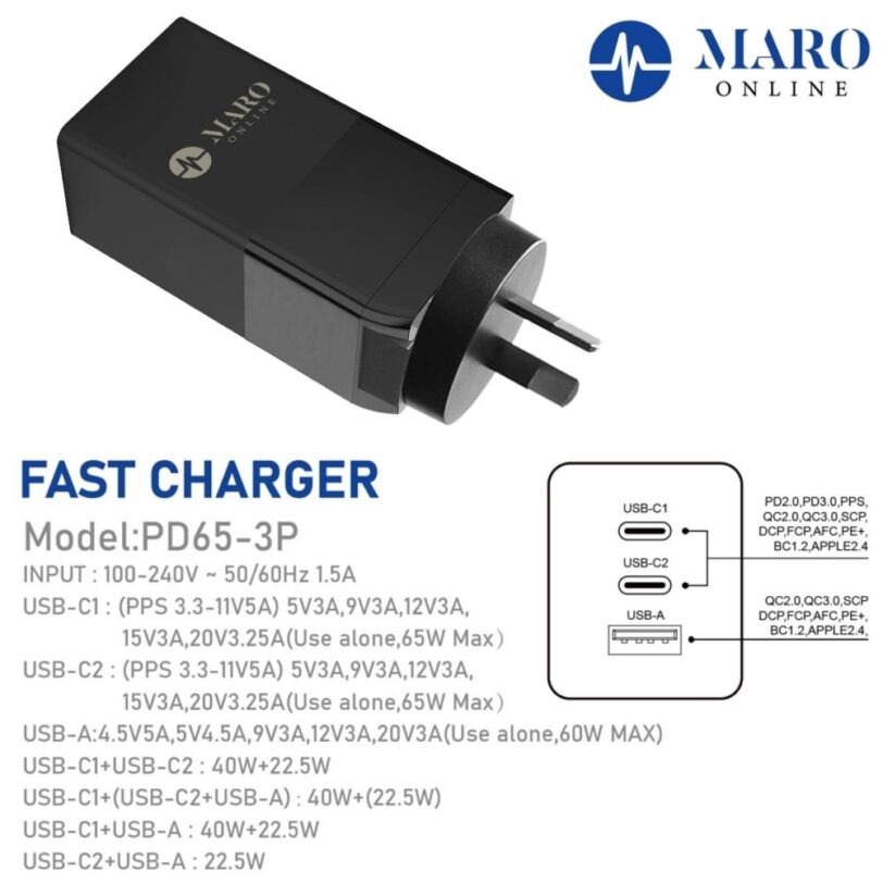 Maro PD65 3P 65W Wall Charger 6