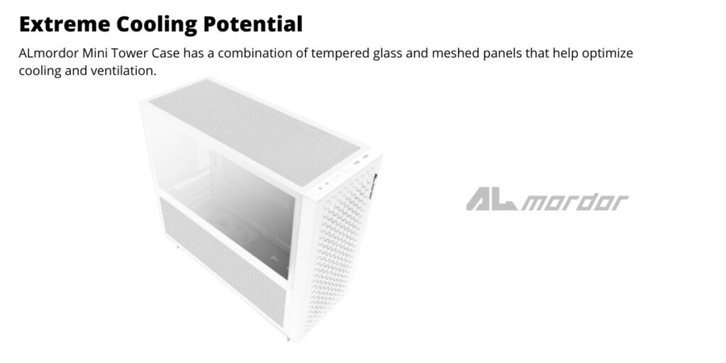 ALmordor Mini Tower Computer Case Aluminum Panel Sparkle 170M Lite MATX White 2