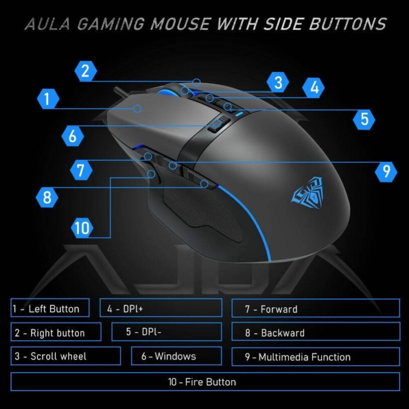 AULA F808 Wired Gaming Mouse keys 1 2