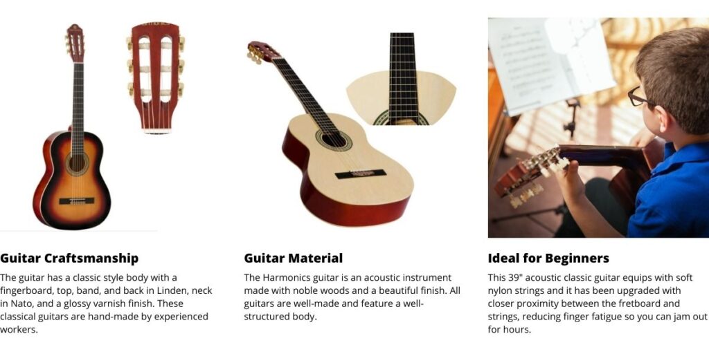 Harmonics 39 Inch Classic Guitar Nylon for Beginners 2