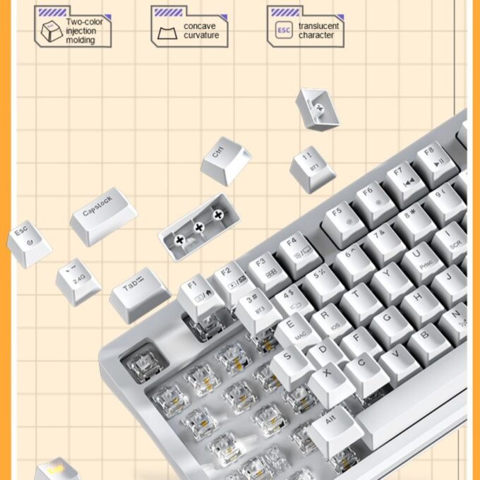 Aula S98 Tri-Mode RGB Gasket Mechanical Gaming Keyboard, Wireless Bluetooth, 2.4G, Wired Triple Mode Keyboard, White