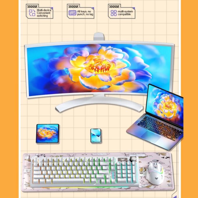 Aula S98 Tri-Mode RGB Gasket Mechanical Gaming Keyboard, Wireless Bluetooth, 2.4G, Wired Triple Mode Keyboard, White