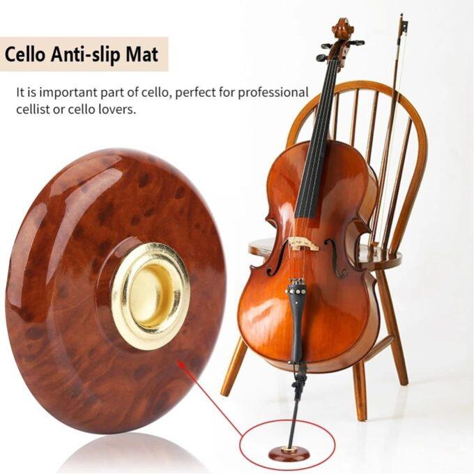 Cello Anti Slip Mat Pad Plastic Metal Holder for Endpin Rest Stopper, Floor Protector Instrument Accessory, Brown