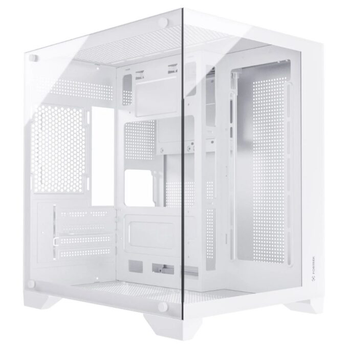 Fortrek 83457 Clarity Cube Gaming PC Case with Glass Sides, Computer Case for Gamer Compatible with Micro ATX/ ITX, White