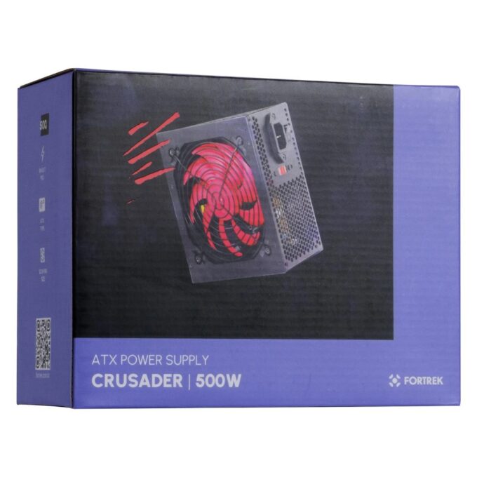Fortrek Crusader 500W ATX Gamer Bivolt Computer Power Supply PSU, High Performance Gaming Support, Black