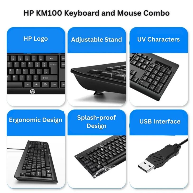 HP KM100 USB Wired Keyboard and Mouse Combo 3