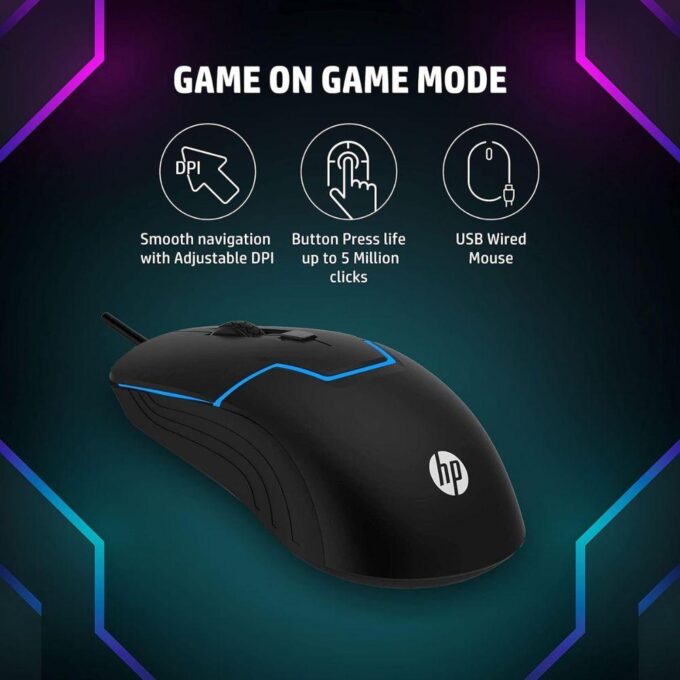 HP M100 Optical Wired Gaming Mouse Ergonomic Design