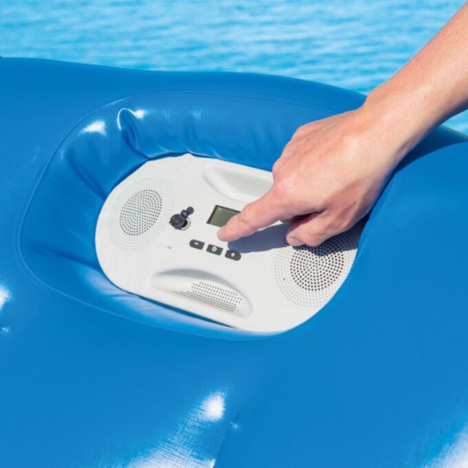 Inflatable Floating Island Lounger with Sunshade, Floating Island Pool Water Float with Sound Bar and Cup Holder