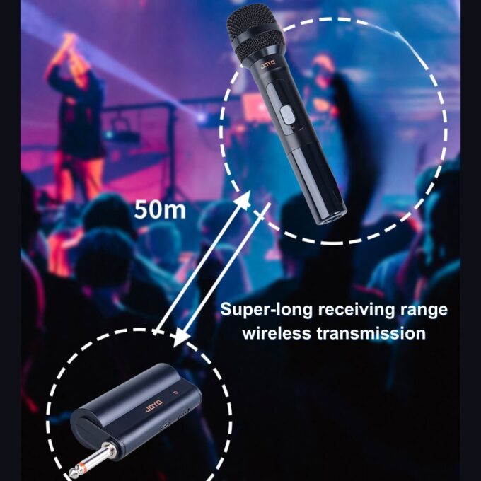 JOYO DM-2 Wireless Dynamic Microphone Cardioid with UHF Module, LCD, Clear Sound, Wide Frequency Response, Black