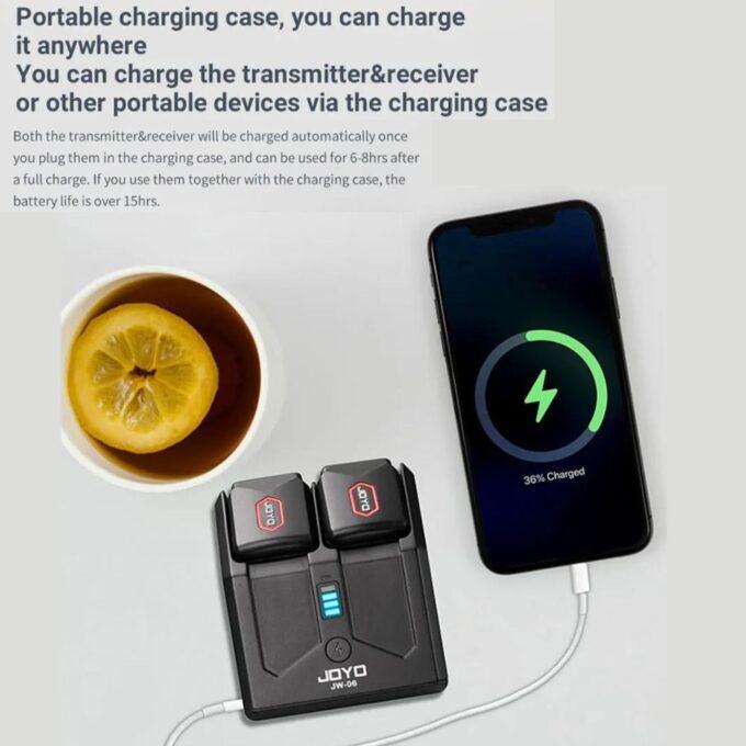 JOYO JW-06 5.8GHz Digital Wireless Guitar Transmitter and Receiver with Portable Charging Case for Guitar, Bass, and Electric