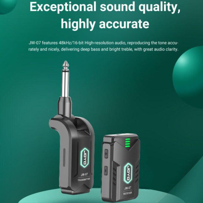 JOYO JW-07 2.4G Wireless In-ear Monitor System, Rechargeable Transmitter and Receiver for Earphones, Guitar, DJ, Black