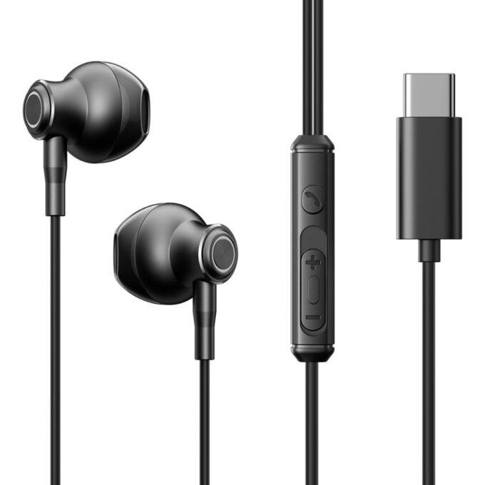 Joyroom Type-C Metal In-Ear Wired Earphones, Earbuds High-Quality Sound, Headset Universal USB-C Connector Compatible, Black