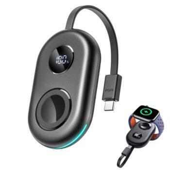 Joyroom JR-W09 Magnetic Wireless Watch Charger 2500mAh Power Bank with Type-C Cable, Fast, Safe, and Portable Charging, Black