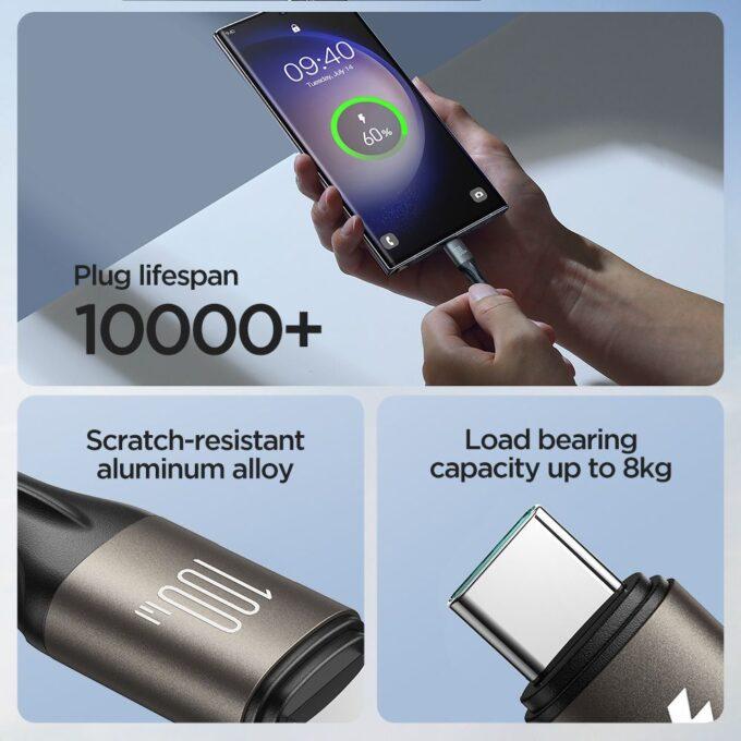 Joyroom USB Type-C to Type-C 100W Fast Charging and Data Cable, Nylon Braided Charger for iPhone, iPad, 1.2m, Black