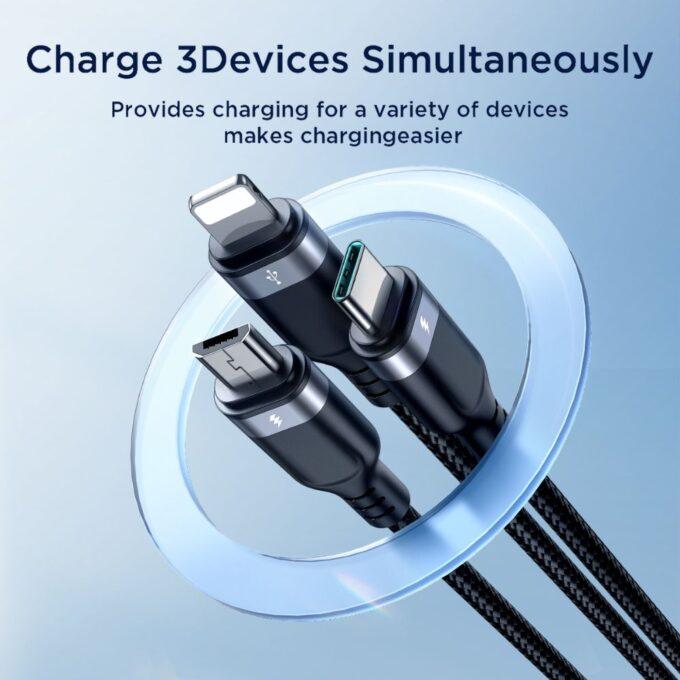 Joyroom S-A18 Multi-Use Series 3-in-1 Fast Charging USB Type-C to Lightning, Type-C, Micro USB Charger Data Cable, Black