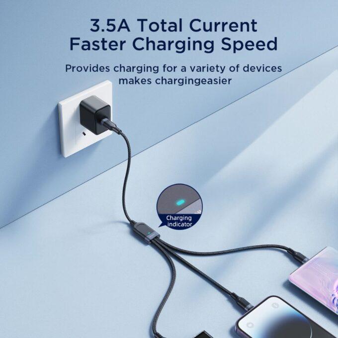 Joyroom S-A18 Multi-Use Series 3-in-1 Fast Charging USB Type-C to Lightning, Type-C, Micro USB Charger Data Cable, Black