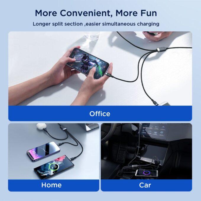 Joyroom S-A18 Multi-Use Series 3-in-1 Fast Charging USB Type-C to Lightning, Type-C, Micro USB Charger Data Cable, Black
