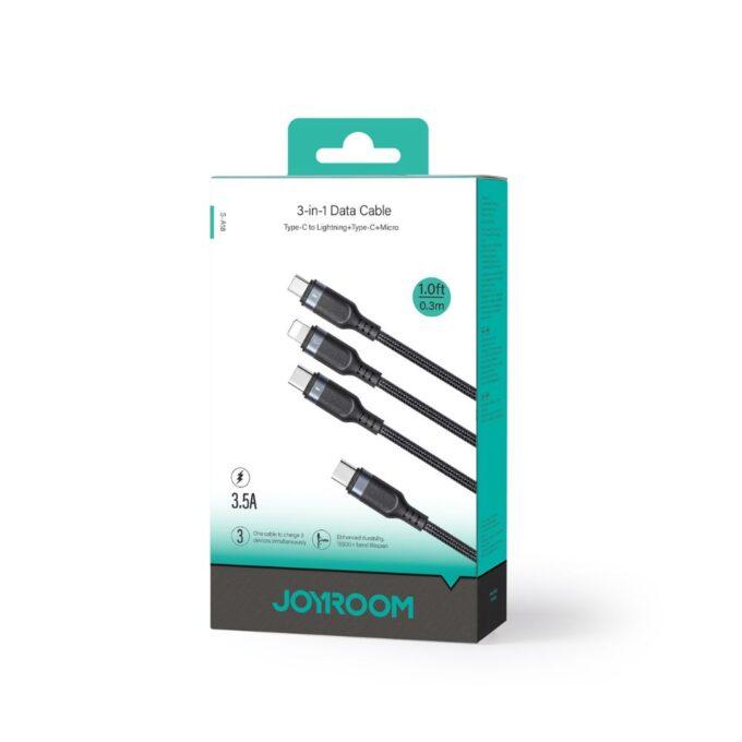 Joyroom S-A18 Multi-Use Series 3-in-1 Fast Charging USB Type-C to Lightning, Type-C, Micro USB Charger Data Cable, Black