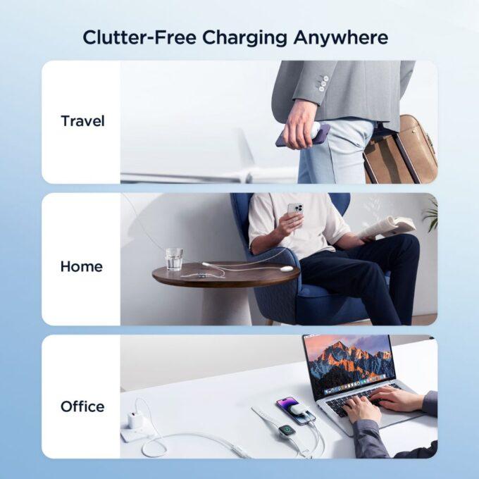 Joyroom S-IW008 3-in-1 Watch Magnetic Wireless Charger USB-A to Lightning, Type-C Fast Charging Cable, 1.2m, White