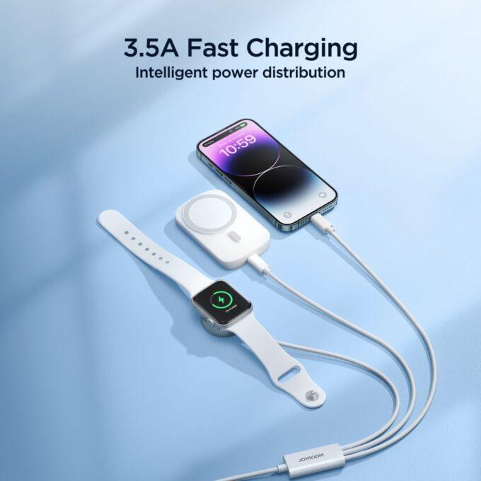 Joyroom S-IW008 3-in-1 Watch Magnetic Wireless Charger USB-A to Lightning, Type-C Fast Charging Cable, 1.2m, White