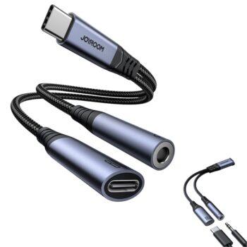 Joyroom 2-in-1 USB-C Audio Adapter Type-C to 3.5mm, Type-C Connector, HiFi Sound, Fast Charging, iPhone 15/ 16, Android, Black