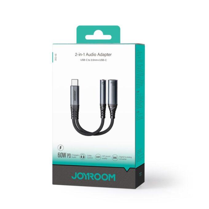 Joyroom 2-in-1 USB-C Audio Adapter Type-C to 3.5mm, Type-C Connector, HiFi Sound, Fast Charging, iPhone 15/ 16, Android, Black