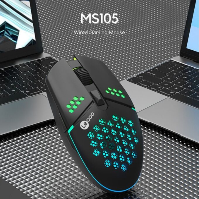 Lecoo MS105 RGB Gaming Mouse, Wired Ergonomic Optical Mouse, 4-Speed Adjustable DPI up to 3200 for PC, Laptop, Computer, Black
