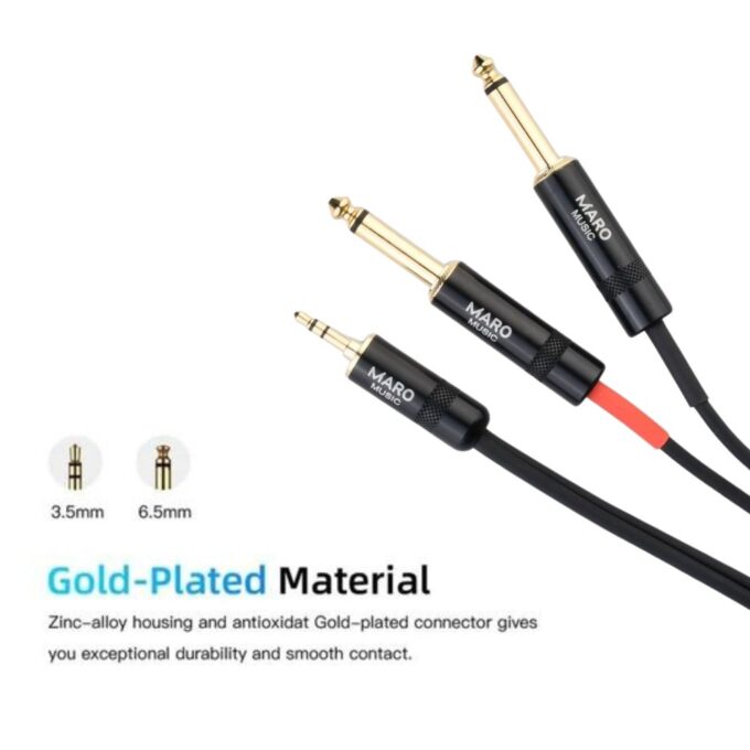 Maro Music 3.5mm 1/8" TRS to Dual 6.35mm 1/4" TS Mono Y Cable Splitter Cord for Computer, Laptop, Multimedia Speakers, 10ft