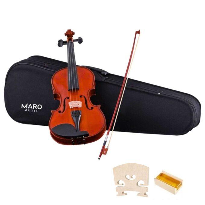 Maro Solidwood Classic Violin for Beginners, Students, Adults with Case, Bow, Bridge, Rosin Bow Polisher