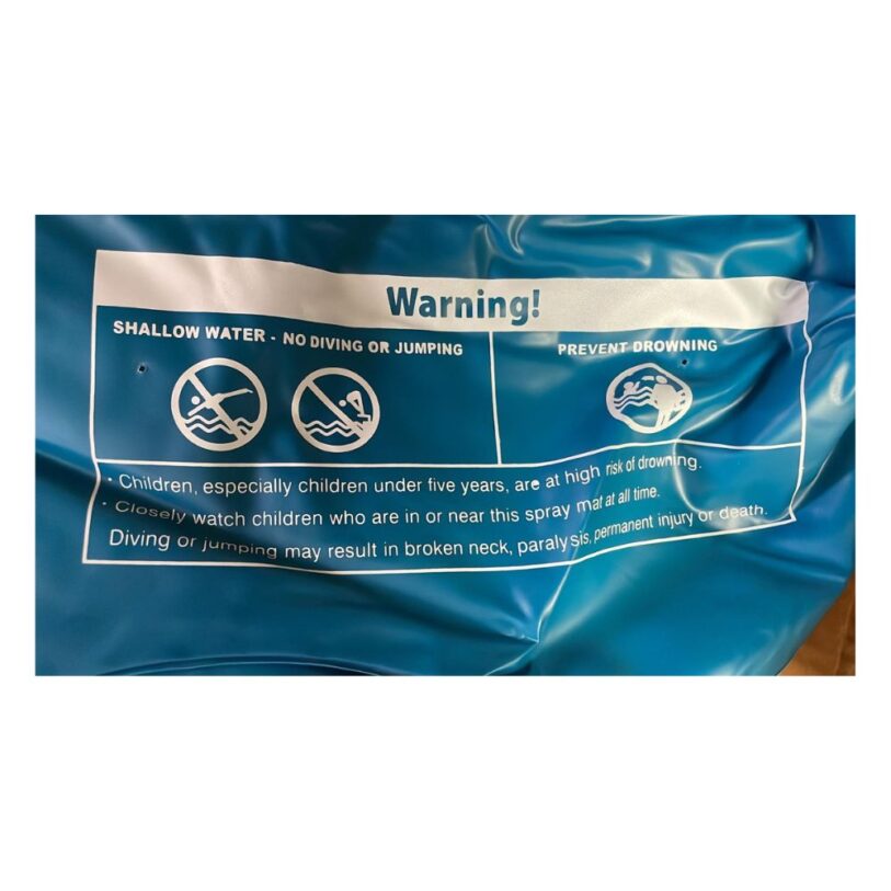 Splash Pad Sprinkler OY SP042 Warning label