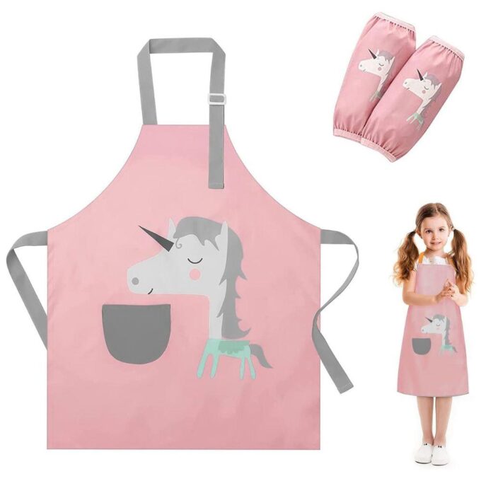 Unicorn Cartoon Kids Apron Art Smock Apron Painting Toddler 1