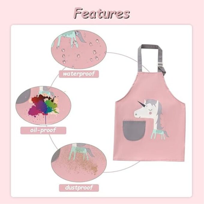 Unicorn Cartoon Kids Apron Art Smock Apron Painting Toddler 6