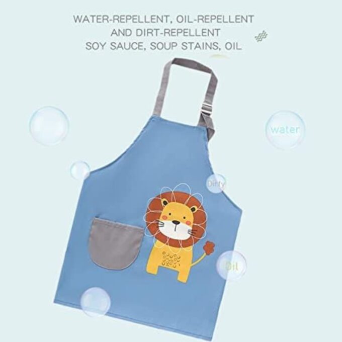 Waterproof Lion Kids Painting Apron, Toddler Art Smock Children Apron for Painting, Cooking, Baking, Blue, Medium