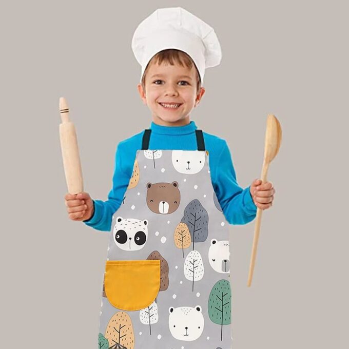 Waterproof Panda Kids Painting Apron, Toddler Art Smock Children Apron for Painting, Cooking, Baking, Grey, Medium